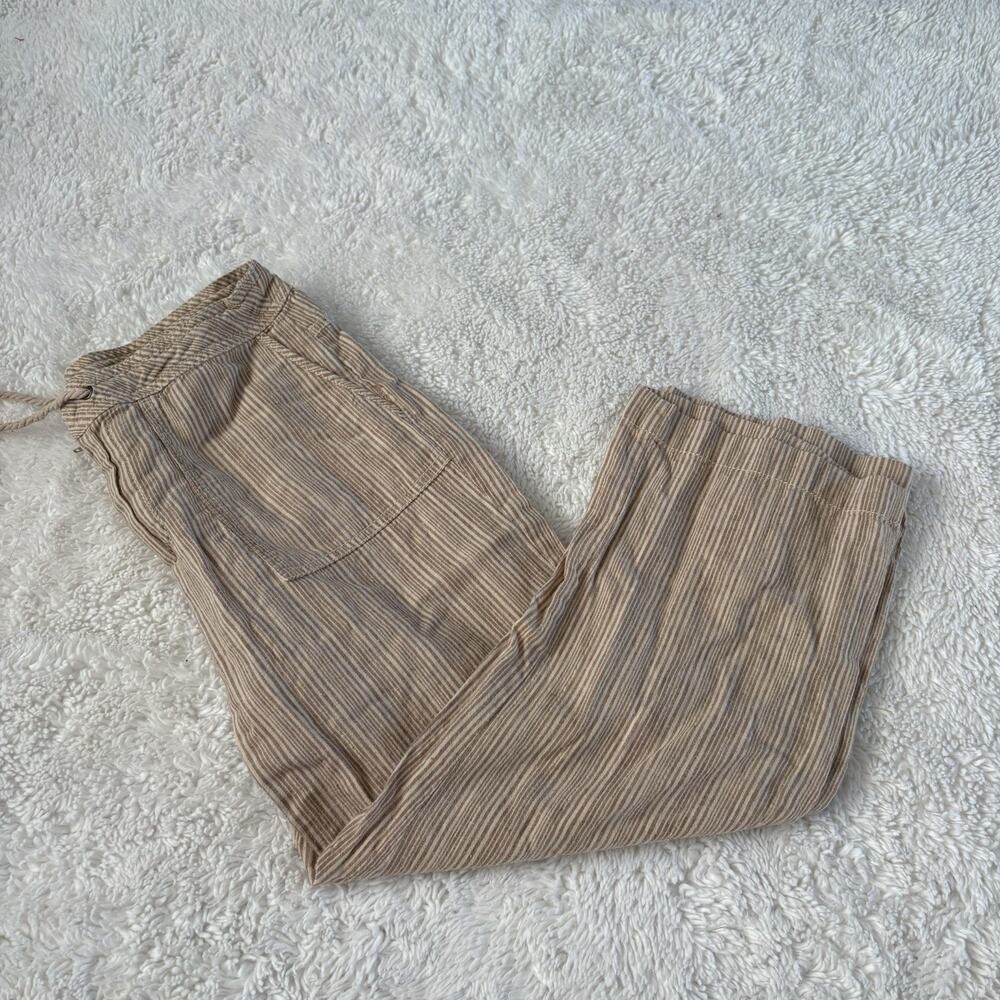 VTG Women’s Beige Stripe Capris 6P Boho Indie Resort Linen/Cotton Tomato Soft